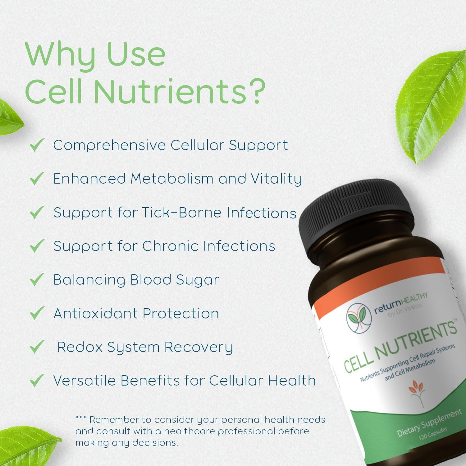 Cell Nutrients | Promotes Cell and Membrane Repair & Cell Metabolism | Helps Fight Tick-Borne Infections & More | Mitochondrial Supplements | Non-GMO, Vegan, 120 caps