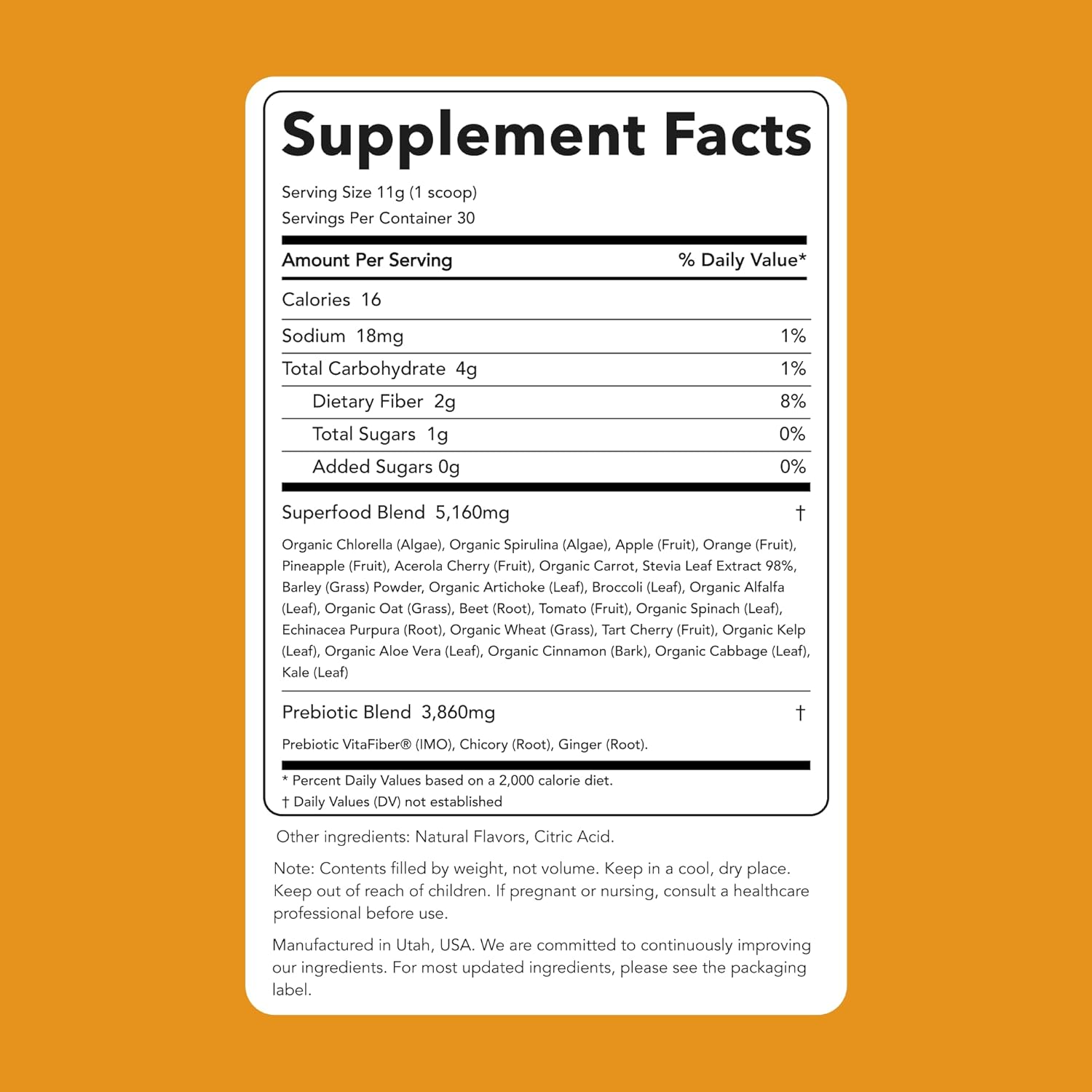Clean Simple Eats Super Greens Powder, Naturally Flavored Greens Powder with Chlorella, Spirulina, Superfoods & Prebiotic Fiber, No Artificial Ingredients, Gluten Free, Tropical Greens Flavor, 30 Srvg