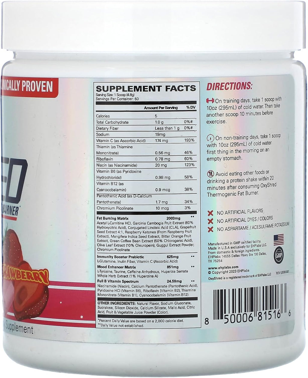EHP Labs OxyShred Pre Workout Powder - Preworkout Powder with L Glutamine & Acetyl L Carnitine, Energy Boost Drink - Cosmic Blast, 60 Servings