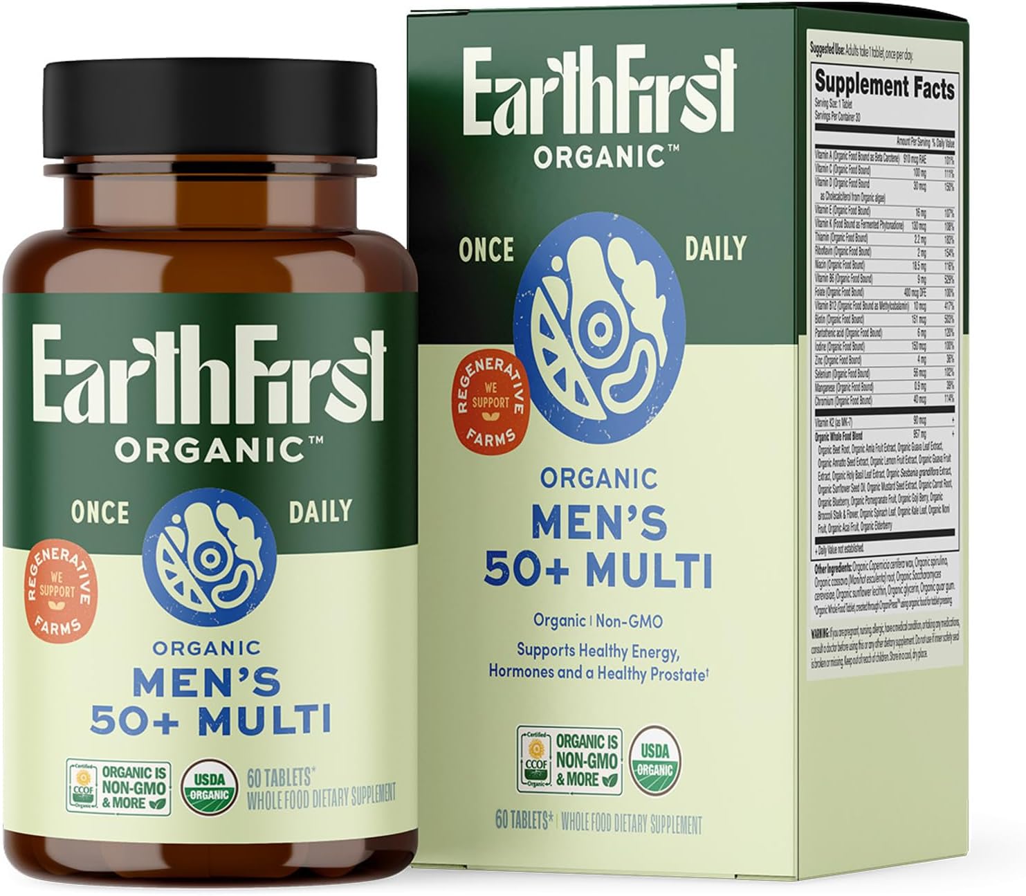 Once Daily Multivitamin for Men 50+, 19 Vitamins from Herbs & Superfoods, Supports Prostate Health, Energy Levels, and Strong Bones, 60 Count