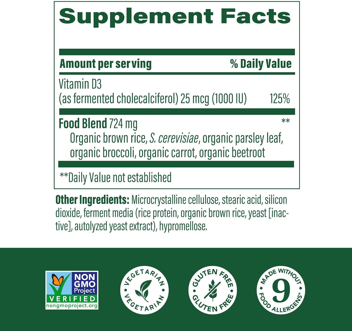 MegaFood Vitamin D3 1000 IU (25 mcg) - Vitamin D Supplements with Real Food, Immune Support, Supports Bones, Teeth & Muscles, Vegetarian, Gluten-Free, Non-GMO, Kosher – 90 Tablets, 90 Servings