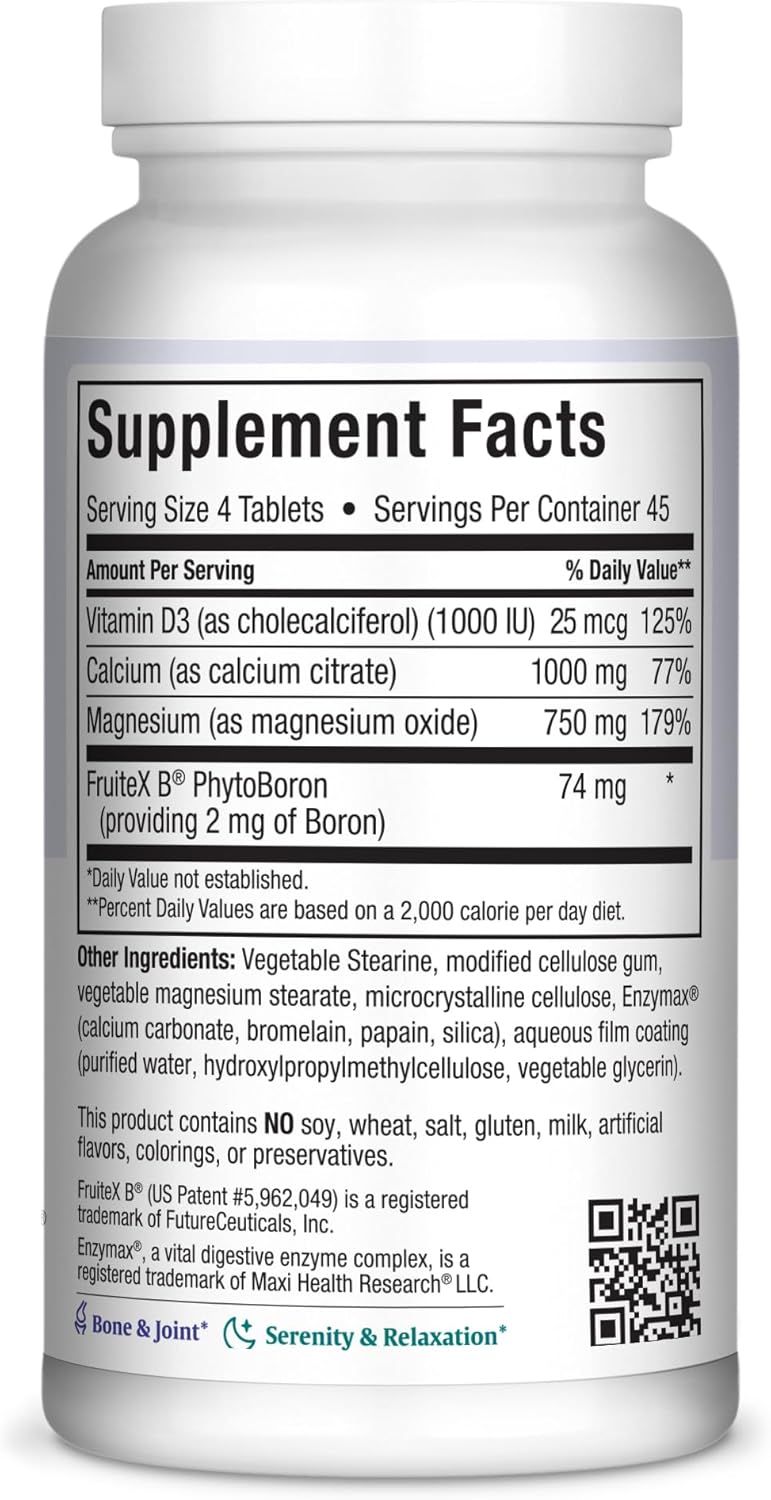Maxi Health Calcium Magnesium Supplement with Vitamin D3 and Boron - Kosher Bone Health & Nighttime Formula, Calcium Citrate CalMag & Vitamin D (180 Tablets)