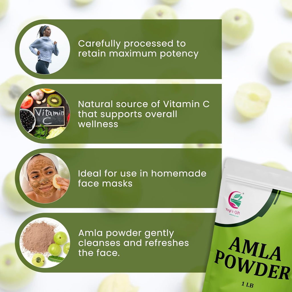 Amla Powder 1 LB, Finely Ground Raw Powder for Smoothies & Recipes, 100% Pure Indian Gooseberry powder, Resealable Bag for Freshness - By Yogi’s Gift®