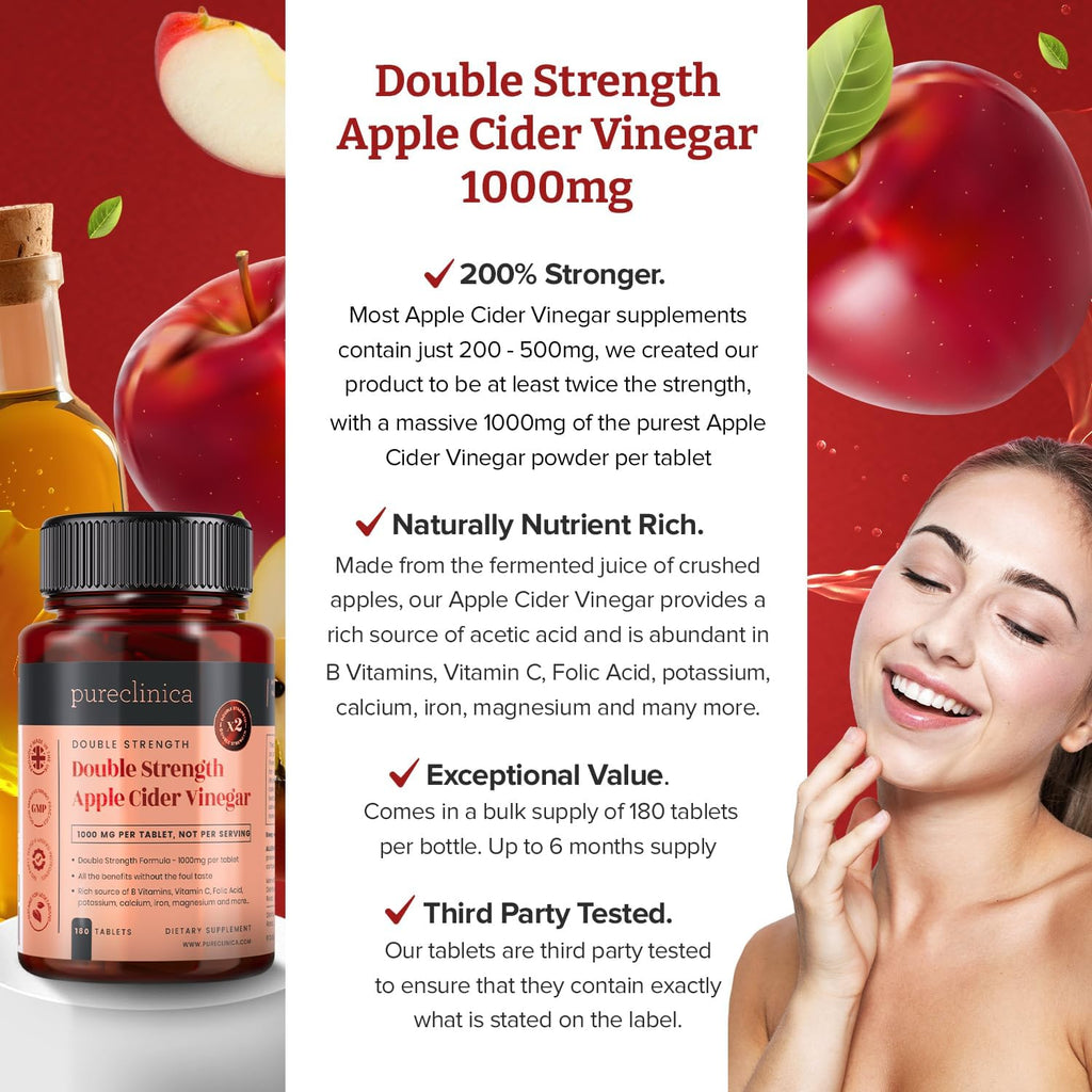 Double Strength Apple Cider Vinegar 1000mg x 180 Tablets (6 Months Supply)