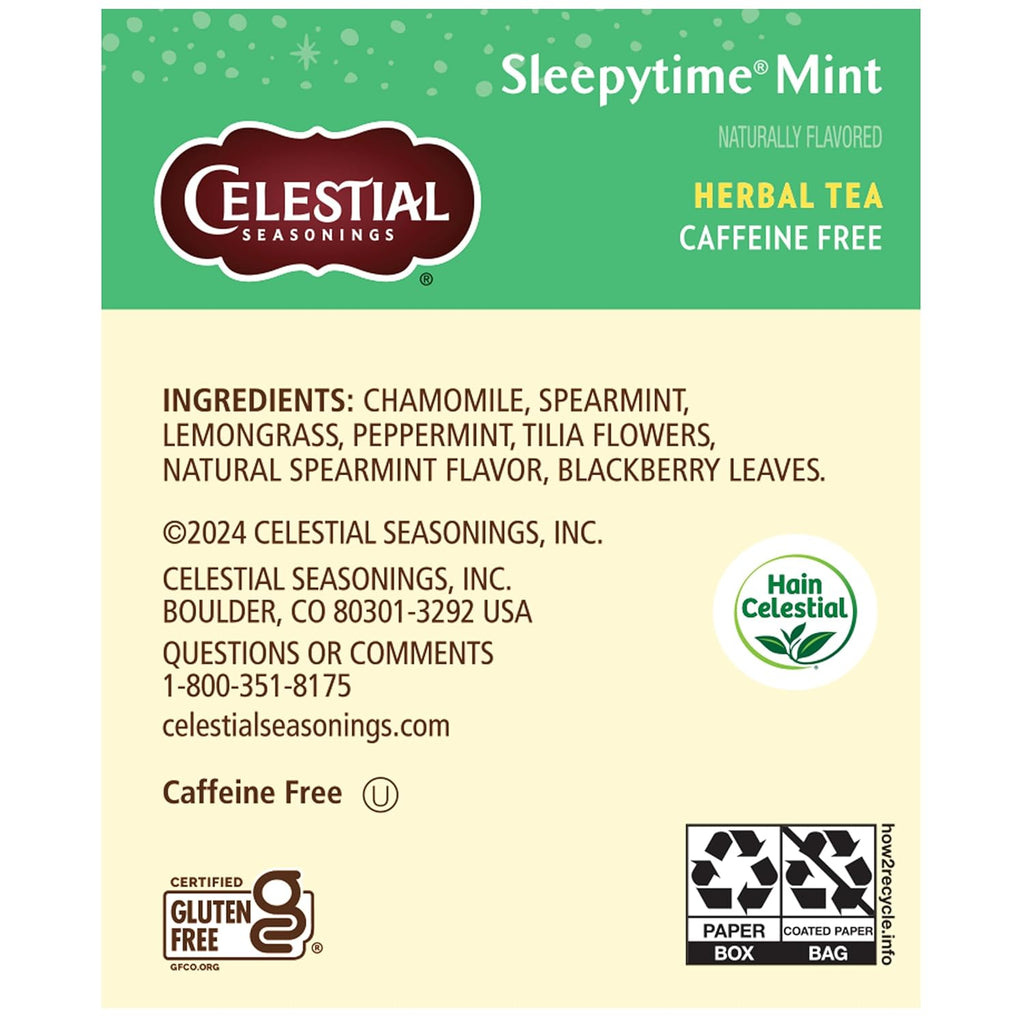 Celestial Seasonings Sleepytime Mint Herbal Tea - Caffeine Free Sleep Tea, 20 Tea Bags Per Box (Pack of 6)