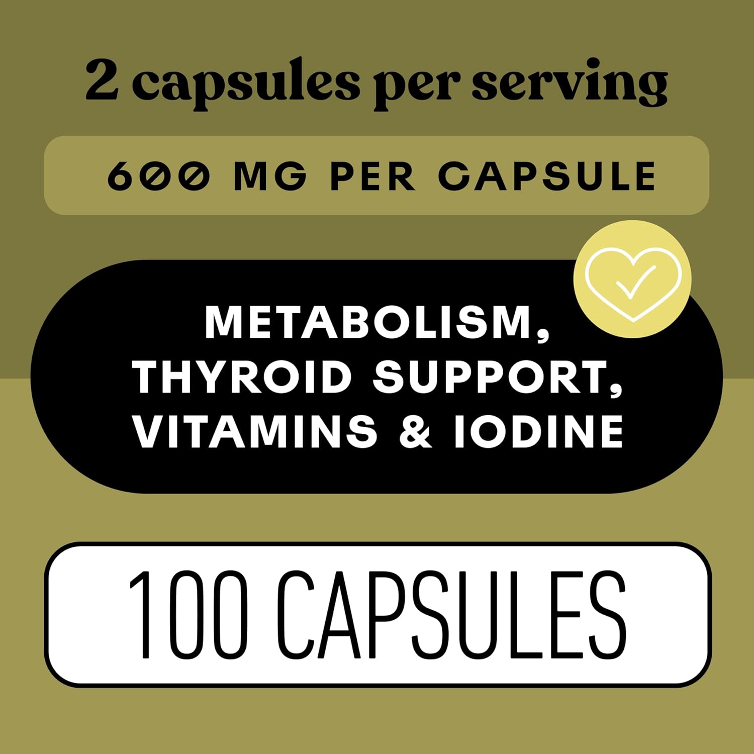 Complete Natural Products Raw Sea Kelp Powder Supplement - 600mg Capsules 100 Pills Powdered Raw Seaweed & Thyroid Support Supplement