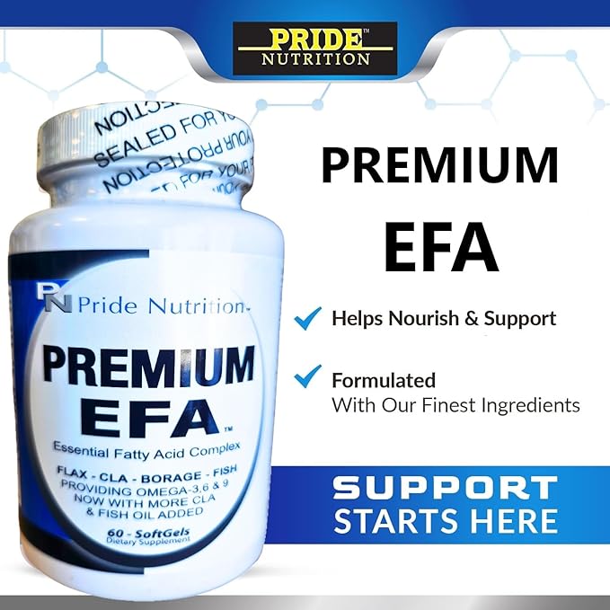 Pride Nutrition Premium EFA Omega 3-6-9 Supplement for Men and Women 5 in 1 - EPA, DHA, GLA, ALA & CLA Essential Fatty Acids with Fish Oil - Softgel Pills