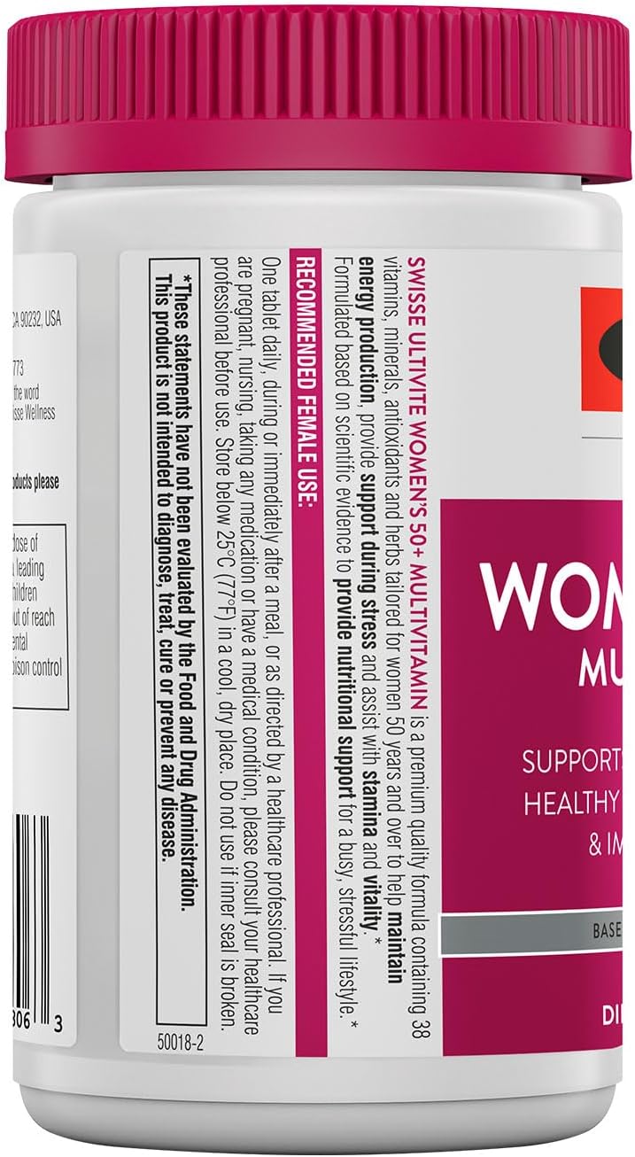 Swisse Daily Multivitamin for Women 50 and Over | 41 Vitamins, Antioxidants and Minerals + Adaptogens | Energy, Stress & Immune Support | Womens 50+ Multivitamins Supplement | 60 Tablets