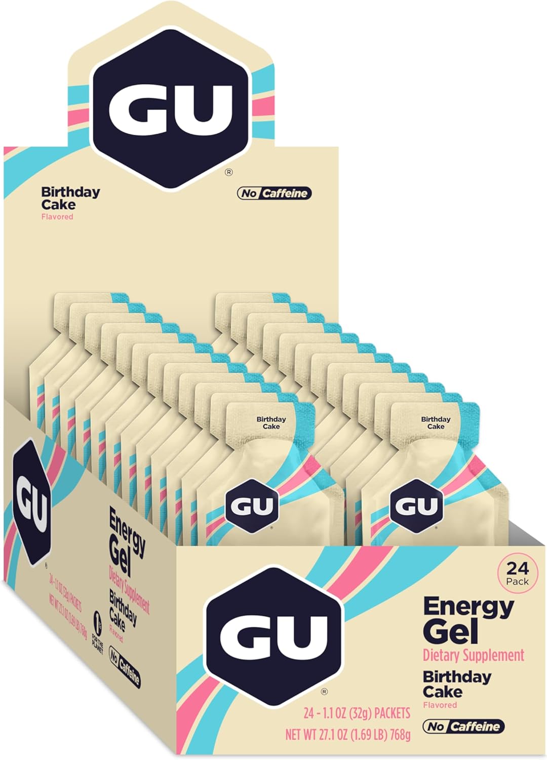 GU Energy Original Sports Nutrition Energy Gel, 24-Count, Birthday Cake