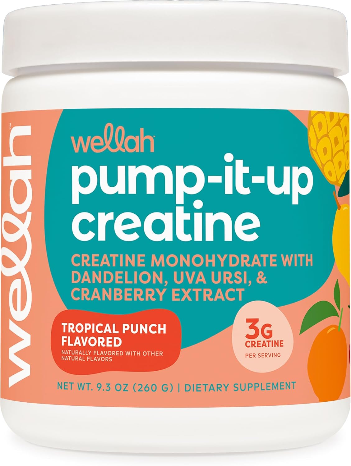 Wellah Creatine for Women - Creatine Monohydrate with Dandelion & Cranberry Extract (50 Servings, Tropical Punch)