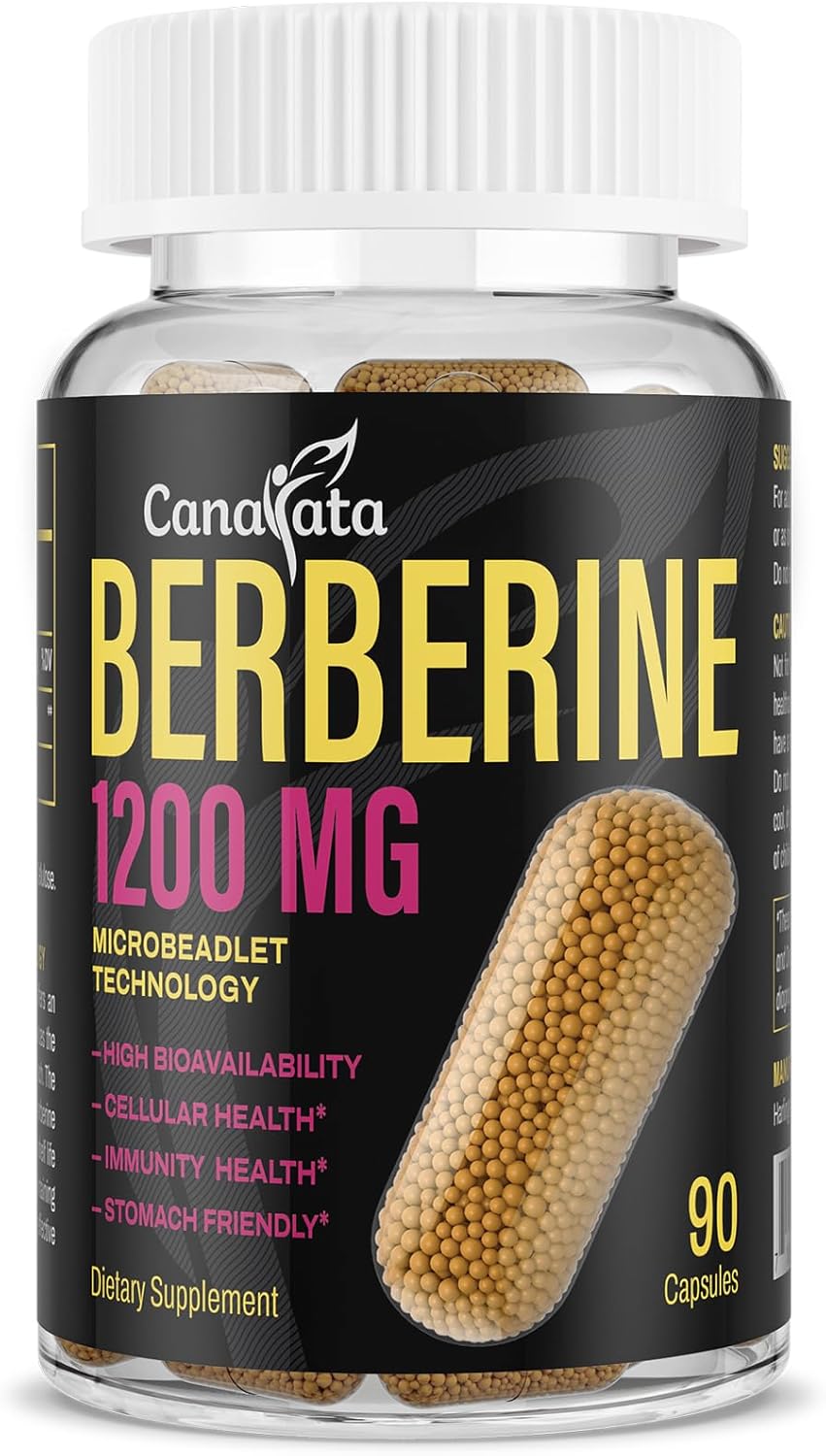 Berberine Supplement 1200mg - High Bioavailability Berberine HCL Microbeadlets,GLP-1 & AMPK Activator for Women Men 90 Vegan Capsules