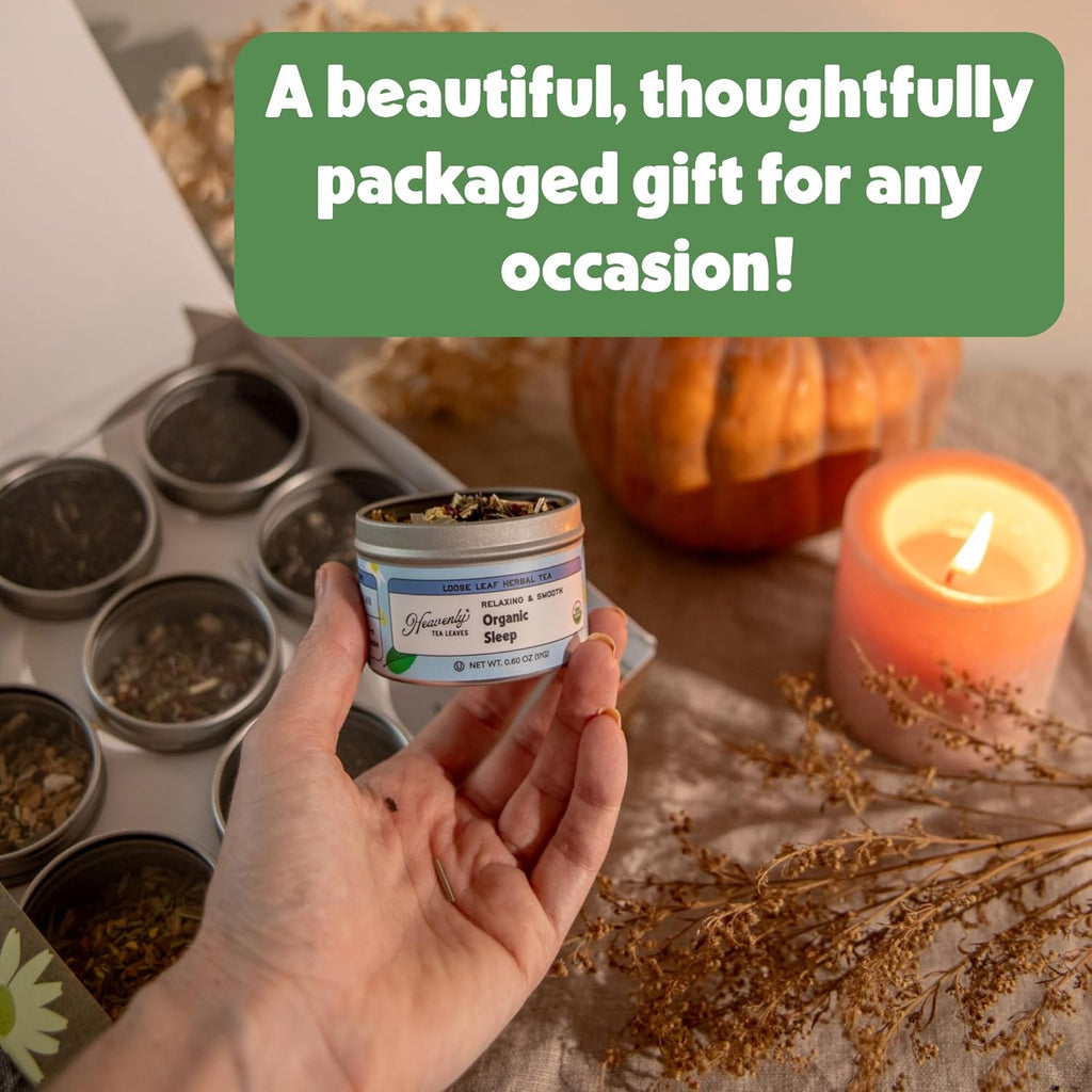 Heavenly Tea Leaves Organic Wellness Tea Sampler (Approx. 90 Cups of Tea), 9 Assorted Loose Leaf Teas & Herbal Tisanes - Great Hot or Iced, High & No Caffeine Teas, Gift Ideas for Her