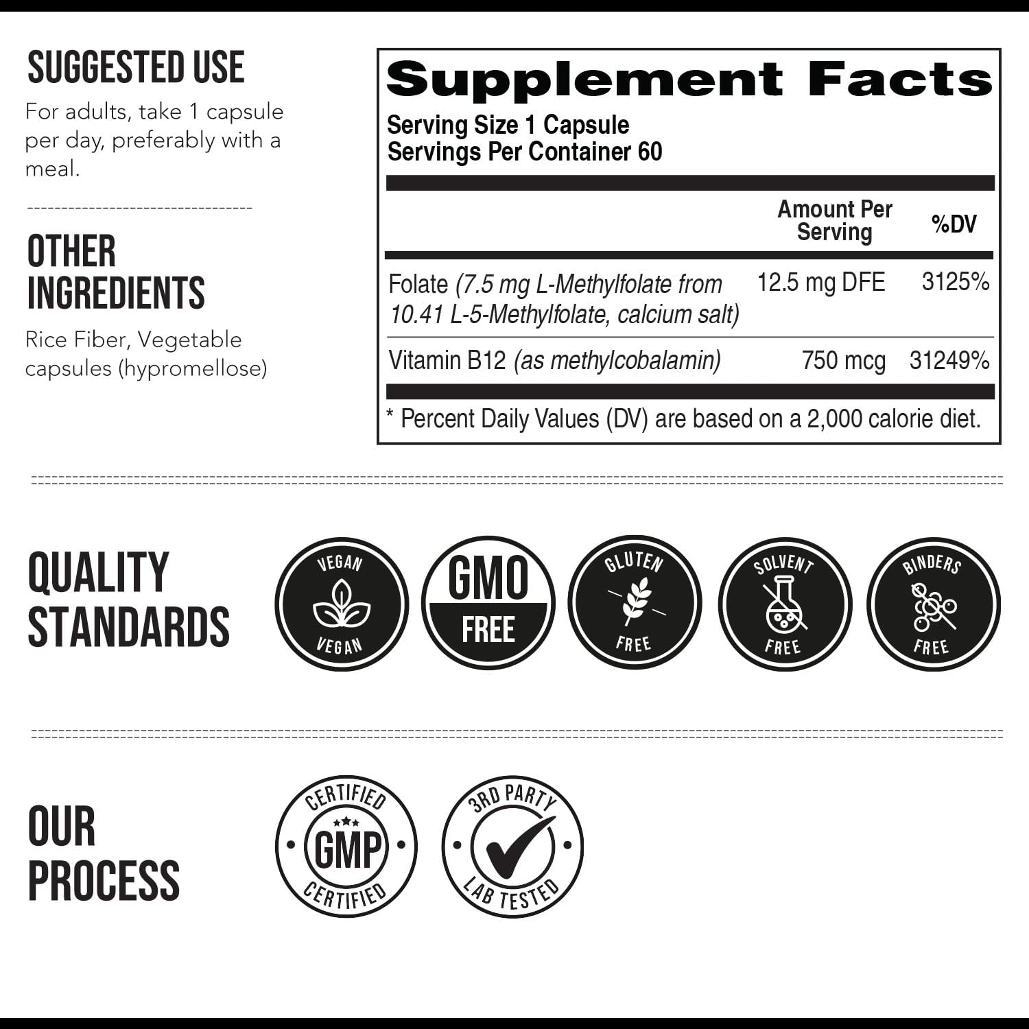 L Methylfolate 7.5mg plus Methyl B12 - Active 5-MTHF Form, MTHFR Supplement - Bloodstream Ready Methylated Folate + B12 Cofactor - Supports Mood, Homocysteine Methylation, Cognition (60 Capsules)