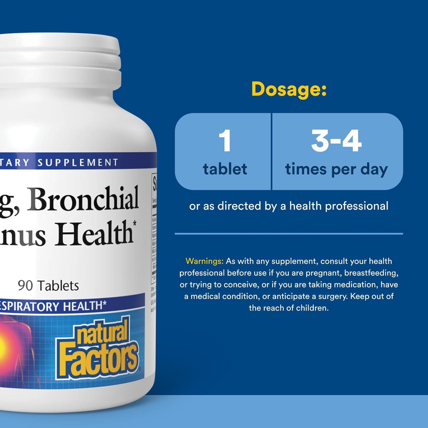 Natural Factors Lung, Bronchial & Sinus Health, Natural Supplement for Respiratory Health and Easy Breathing, 90 Tablets