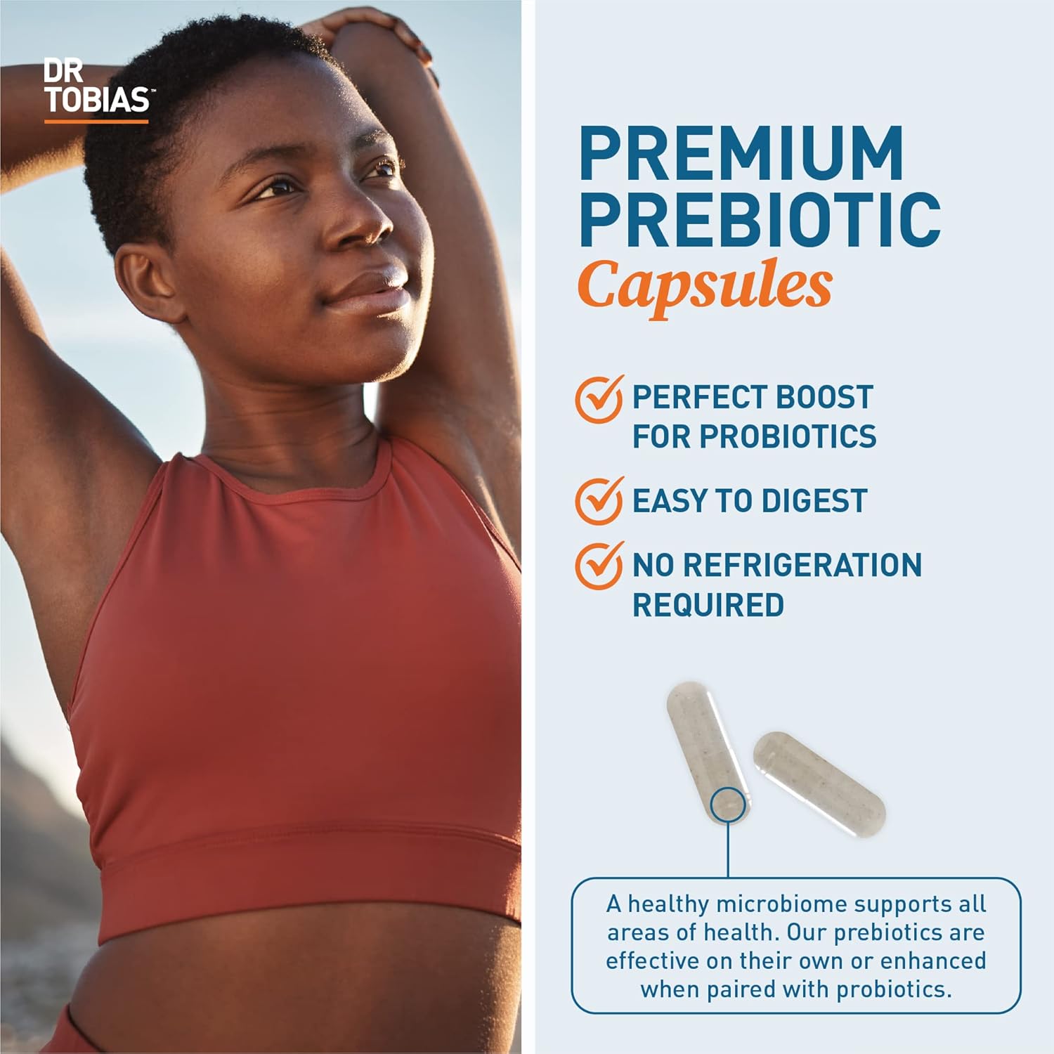 Dr. Tobias Prebiotics Digestive Support, Advanced Prebiotic Supplement for Gut Health, Immune Function & Boost for Probiotics for Women & Men, Vegan, Non-GMO, 90 Capsules, 90 Servings