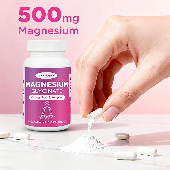 Magnesium Glycinate 500mg for Women Hormone Balance & Sleep, 60 Count High Absorption Magnesium Capsules for Daily Mineral Support & Relaxation, Gluten-Free