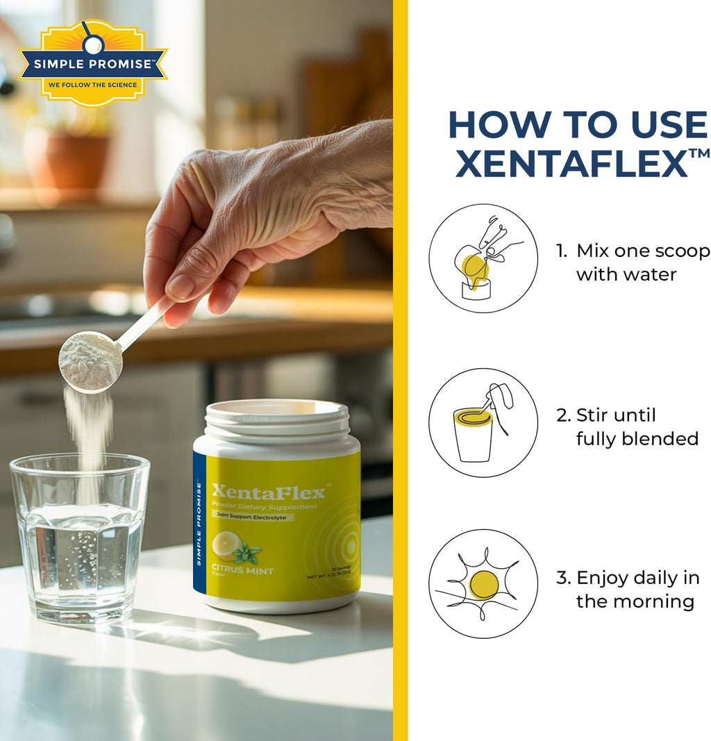 Simple Promise XentaFlex - Joint Support Electrolyte Powder with AquaLOX Boswellia & Potassium - Supports Hydration and Mobility -Joint Supplement for Men & Women - 30 Servings - Citrus Mint Flavor