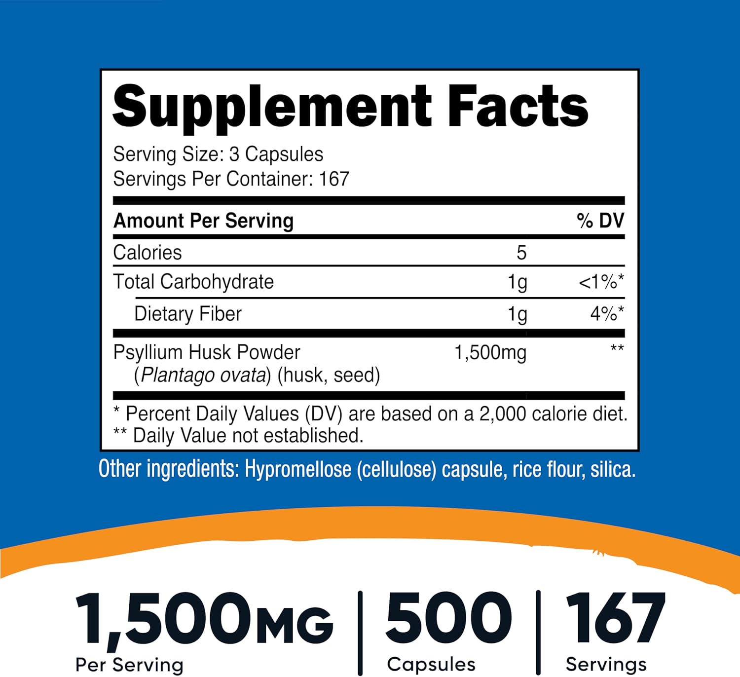 Nutricost Psyllium Husk 1500mg Per Serving, 500 Capsules - Non-GMO & Gluten Free