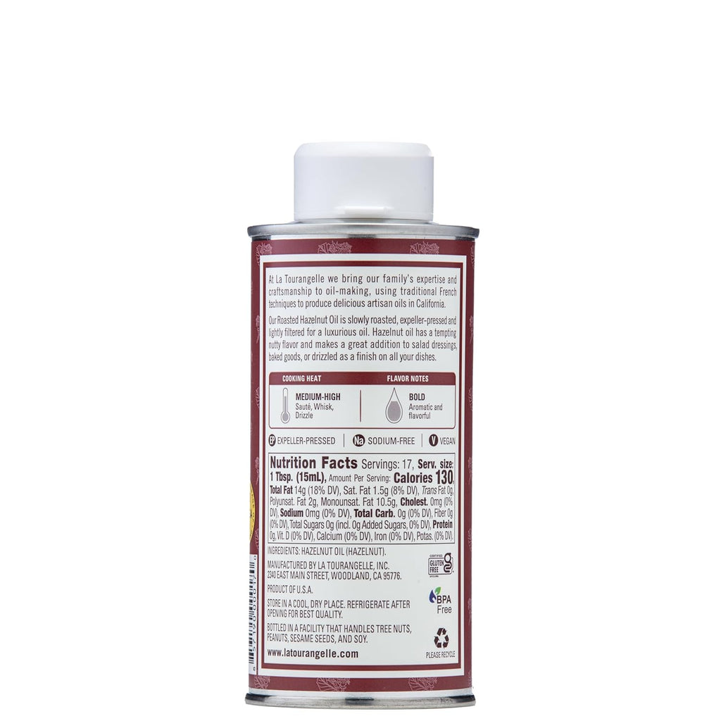 La Tourangelle, Roasted Hazelnut Oil, High-Oleic Oil Great for Baking, Stir-Frying, and Vinaigrettes, 8.45 fl oz