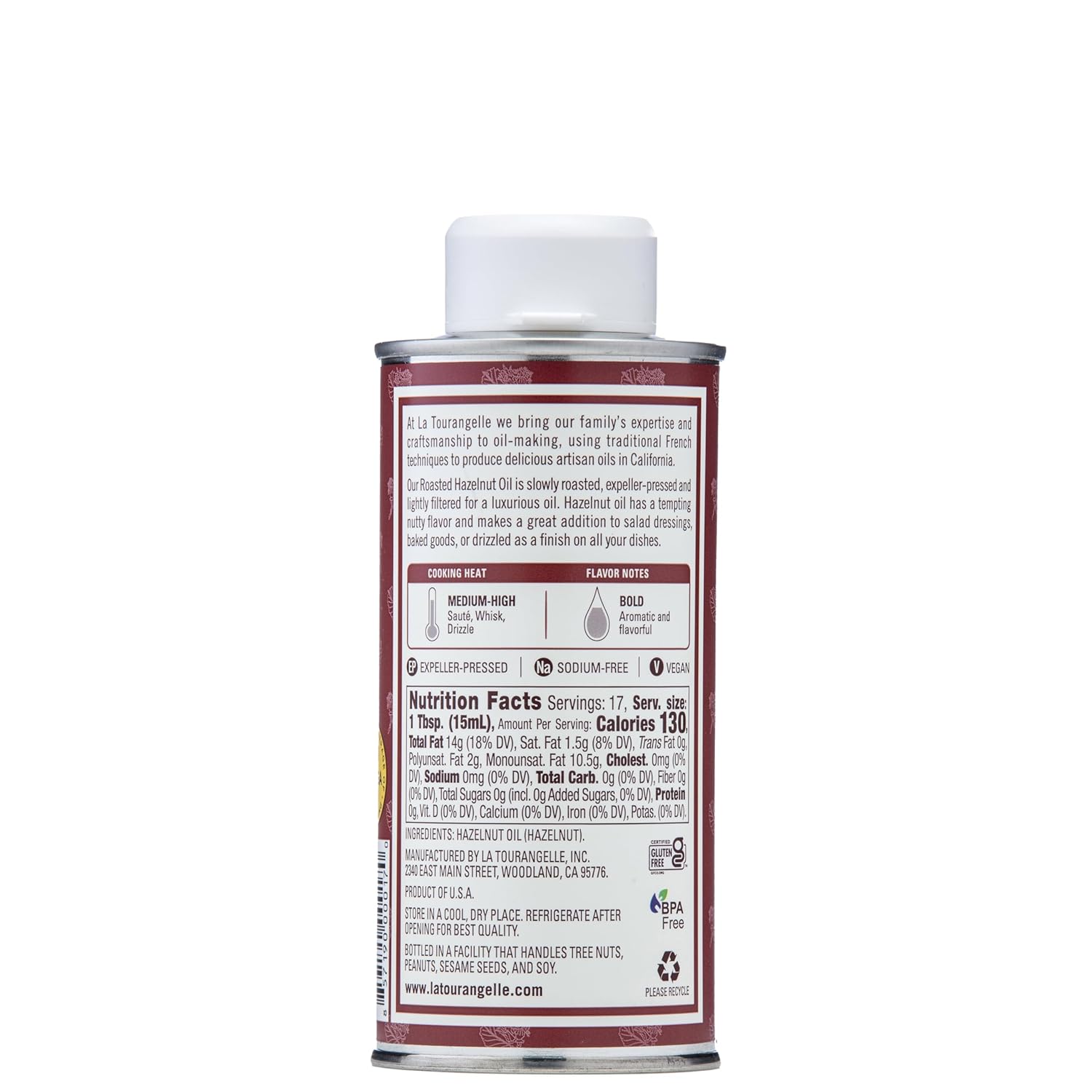 La Tourangelle, Roasted Hazelnut Oil, High-Oleic Oil Great for Baking, Stir-Frying, and Vinaigrettes, 8.45 fl oz