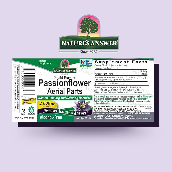Nature's Answer Passion Flower | Super Concentrated | Liquid Herbal Tincture Supplement Drops | Natural Calming Botanical | Non-GMO | Alcohol-Free, Gluten-Free & Vegan 1oz (2 Pack)