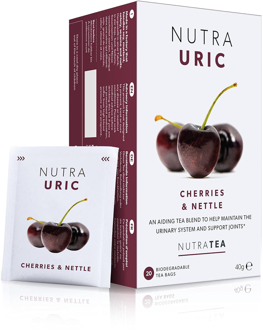 NUTRAURIC - Uric Acid Cleanse and Kidney Support – Kidney Cleanse Tea – Includes Cherry, Nettle & Turmeric - 60 Enveloped Tea Bags - by Nutra Tea - Herbal Tea - (3 Pack)