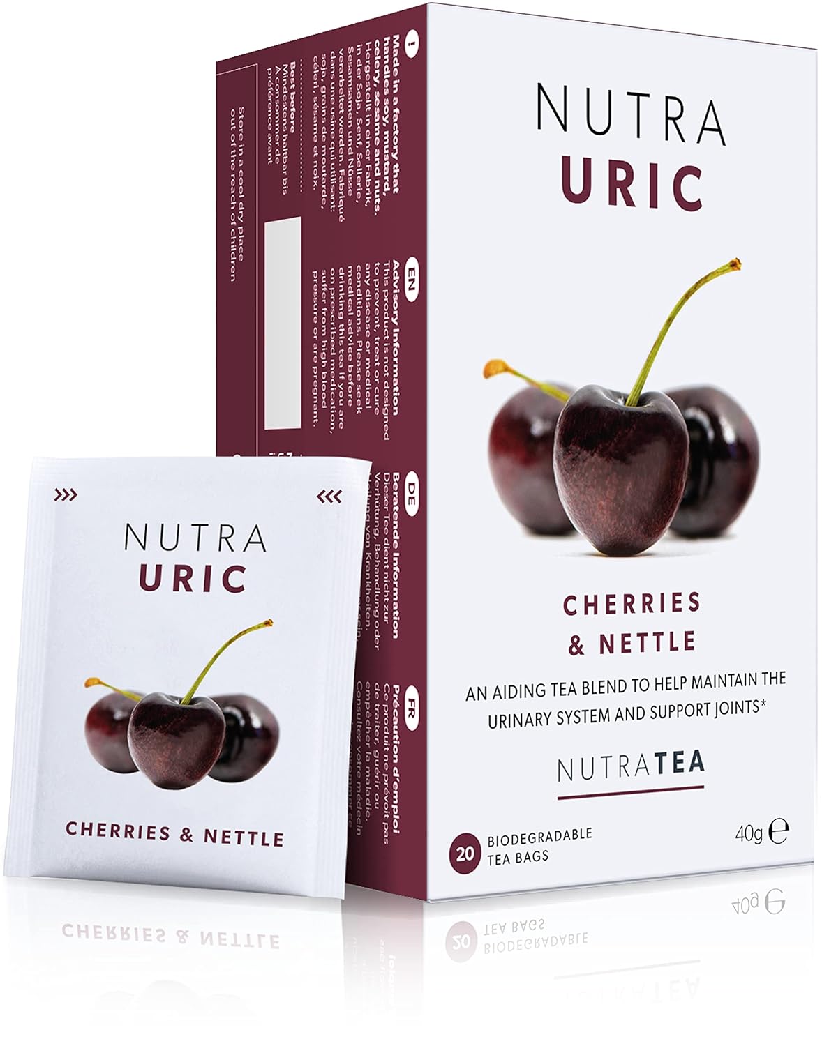 NUTRAURIC - Uric Acid Cleanse and Kidney Support – Kidney Cleanse Tea – Includes Cherry, Nettle & Turmeric - 60 Enveloped Tea Bags - by Nutra Tea - Herbal Tea - (3 Pack)