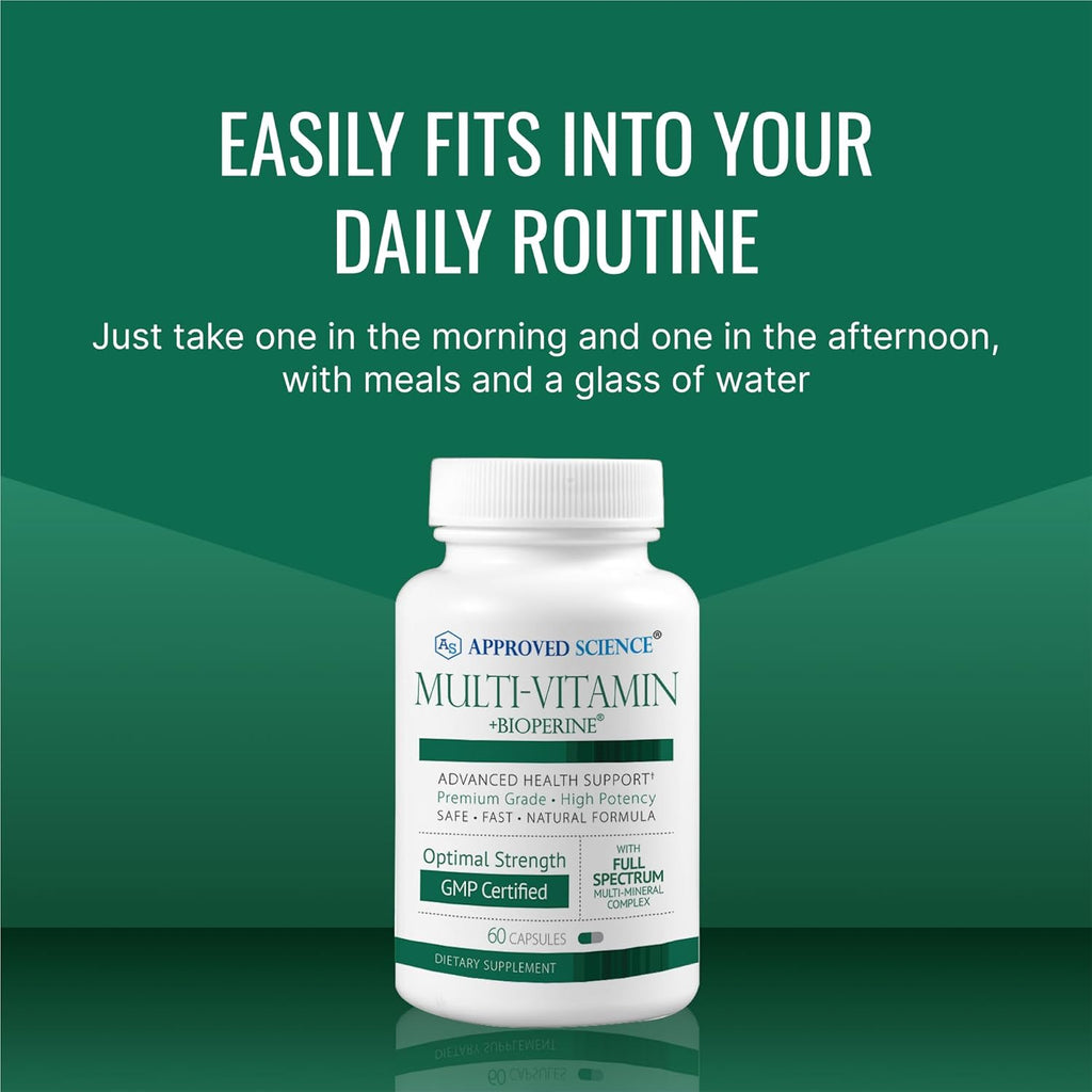 Approved Science Multi-Vitamin - with Full-Spectrum B-Vitamins, Green Tea, Lutein, Lycopene, Zeaxanthin, BioPerine - 60 Capsules - 1 Month Supply