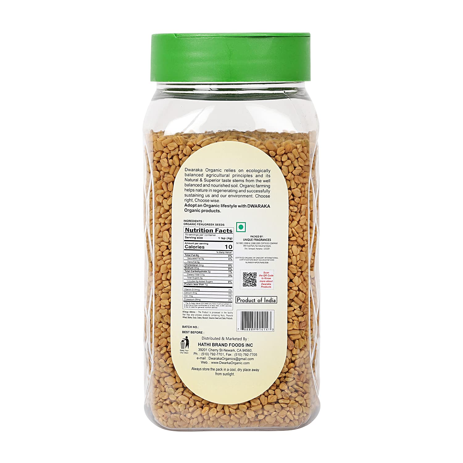 Dwaraka Organic - Fenugreek Seeds, 10.5oz, Healthy, Organic, Non GMO, All Natural