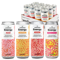 WellWithAll Energy Drink Variety Pack – Strawberry Lemonade, Fruit Punch, Tropical Mango, and Peach Flavors – Caffeine from Tea – With Vitamin C – Lightly Sparkling Beverage – Fruit & Veggie Juice Blend – 12 Oz (Pack of 12 – 3 Cans of Each Flavor)