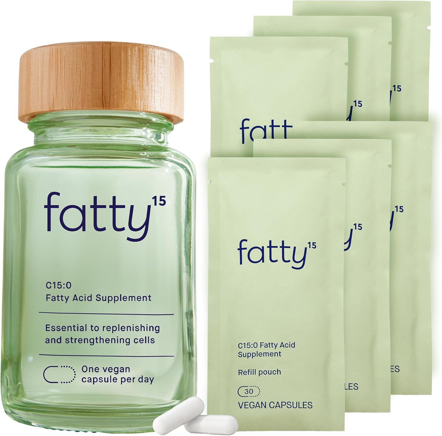 Fatty15 C15:0 Pentadecanoic Acid Supplement The Longevity Nutrient - 180 Vegan Capsules - 3X Cellular Benefits of Fish Oil Omega 3 Supplements - Gut Health, Liver Support, & Mitochondrial Health