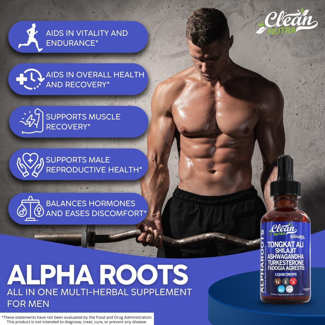 Tongkat Ali Liquid Drops Shilajit, Ashwagandha, Turkesterone, Fadogia Agrestis, Magnesium, Irish Sea Moss, and Zinc Herbal Supplement by Clean Nutra