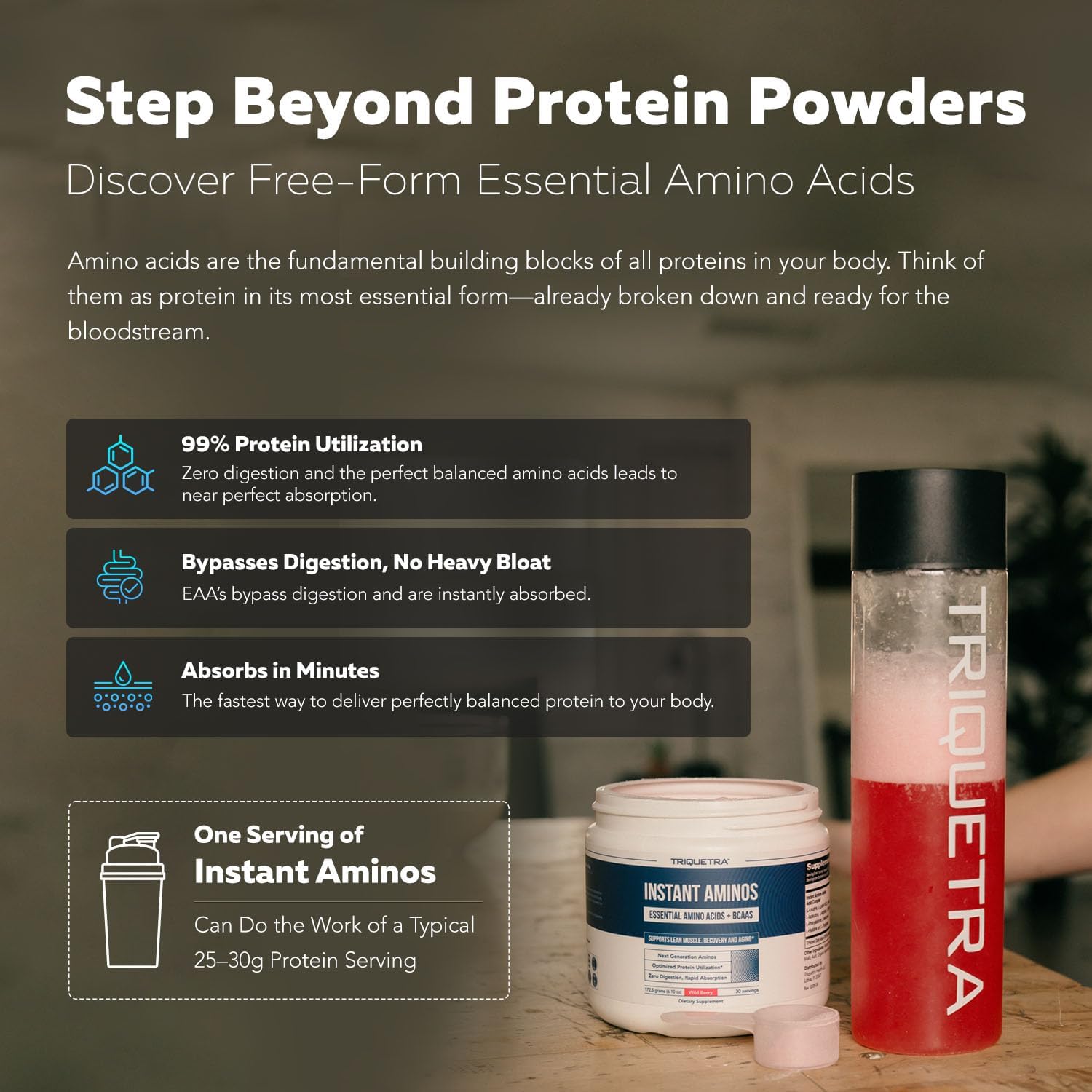 Instant Aminos - EAA+BCAA - 10 Essential Amino Acids Supplement, Rapid Absorption, Zero Digestion - Supports Lean Muscle, Recovery & Aging - 321% DIAAS Protein Score - Lemon Lime (30 Servings)