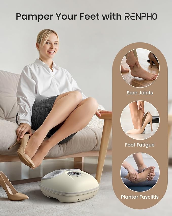 RENPHO Foot Massager Machine with Heat [2026 Upgraded], Shiatsu Foot Massager for Plantar Fasciitis, Valentines Day Gifts for Her Him, Cordless Control, Exclusive Voice Control, Beige