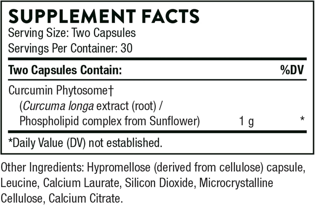 THORNE - Curcumin Phytosome 1000 mg (Meriva) - Clinically Studied, High Absorption - Supports Healthy Inflammatory Response in Joints, Muscles, GI Tract, Liver, and Brain* - 60 Capsules - 30 Servings