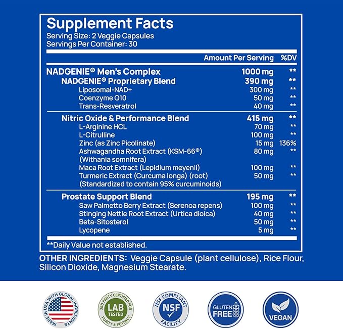 Selerb NAD+ Supplements for Men – Nitric Oxide Prostate Health Supplements for Men with Resveratrol, CoQ10, L Citrulline and Lycopene for Anti-Aging, Stamina & Cellular Energy Support 60 Capsules