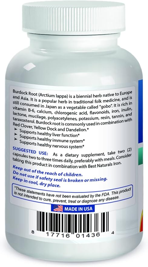 Best Naturals Burdock root 425 mg 180 Capsules