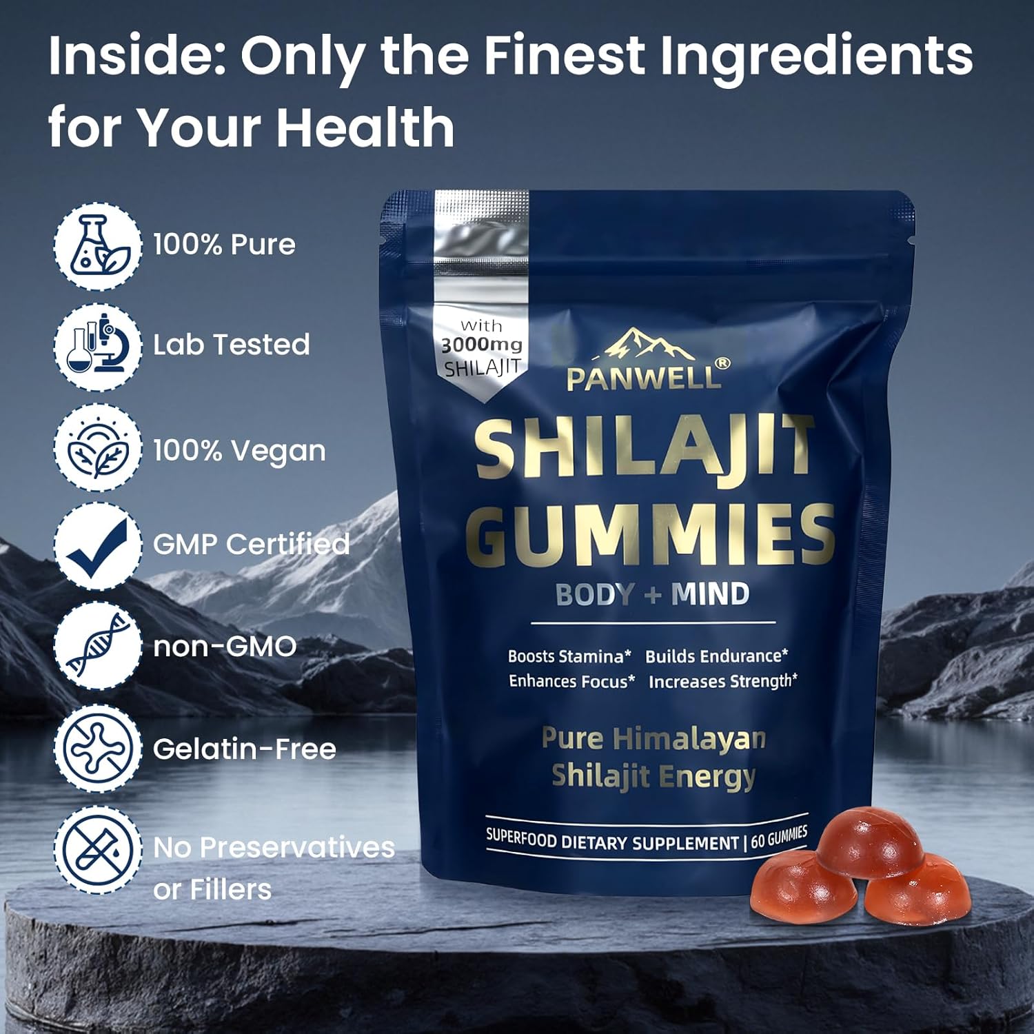 Shilajit Gummies, gummy supplements，shilajit for men gummies，shilajit for women gummies，Seamoss & Turmeric | Zero Sugar Energy, Cortisol Balance, Sleep, Immune & Overall Health Support – 60 Gummies