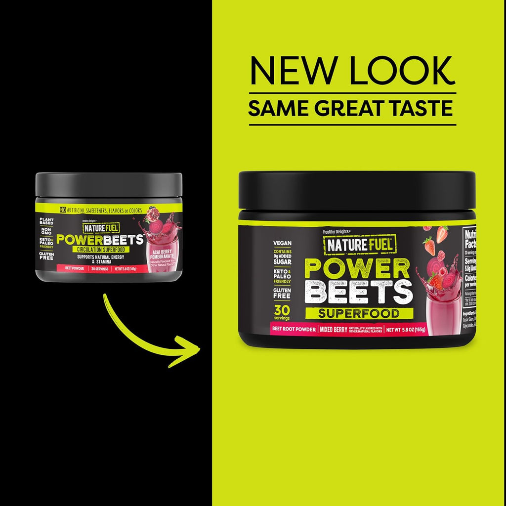 Healthy Delights Nature Fuel Power Beets, Vegan Beet Juice Powder, Beet Powder for High Blood Pressure, 0g Added Sugar, Beet Root Supplement, Beetroot, Mixed Berry, 30 Servings (Packaging May Vary)