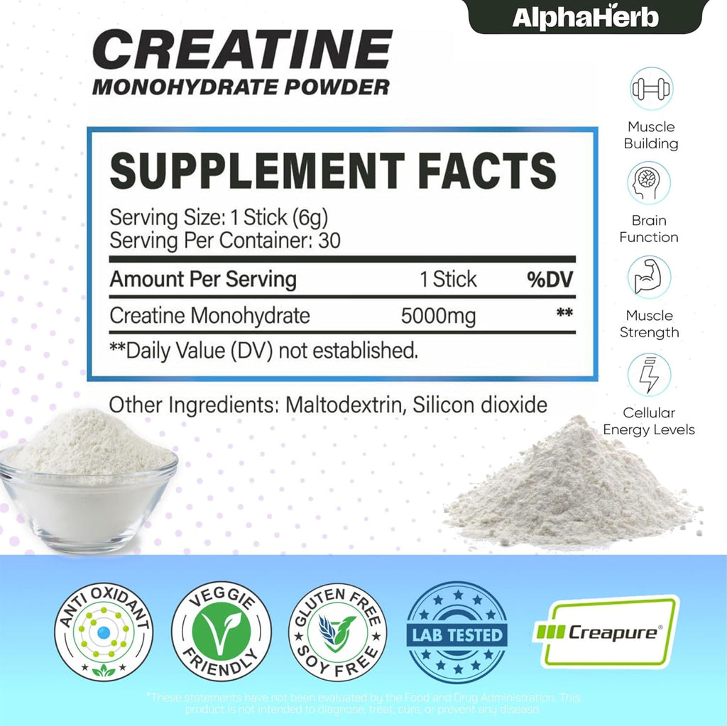 Creatine Monohydrate Powder – Creapure® German-Sourced, Unflavoured, 30 Stick Creatine Packs, 5000mg Each | No Sugar, No Fillers, Gluten-Free