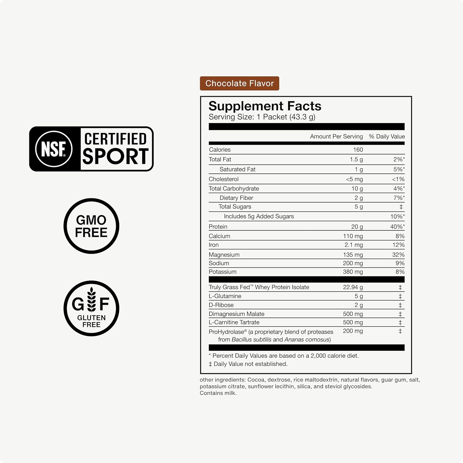 Momentous Recovery Grass-Fed Whey Protein Powder - 20 g Post-Workout Whey Isolate Protein - NSF Certified for Sport - Gluten-Free - 15 Servings - Chocolate - Package May Vary