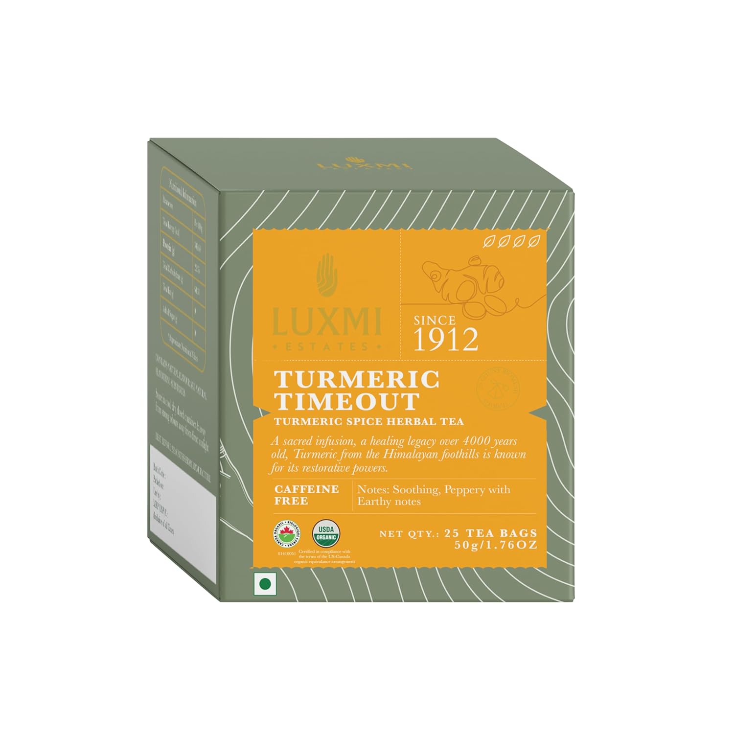 Luxmi Estates Turmeric Time-Out Herbal Tea 25 Tea Bags (50g) Pack