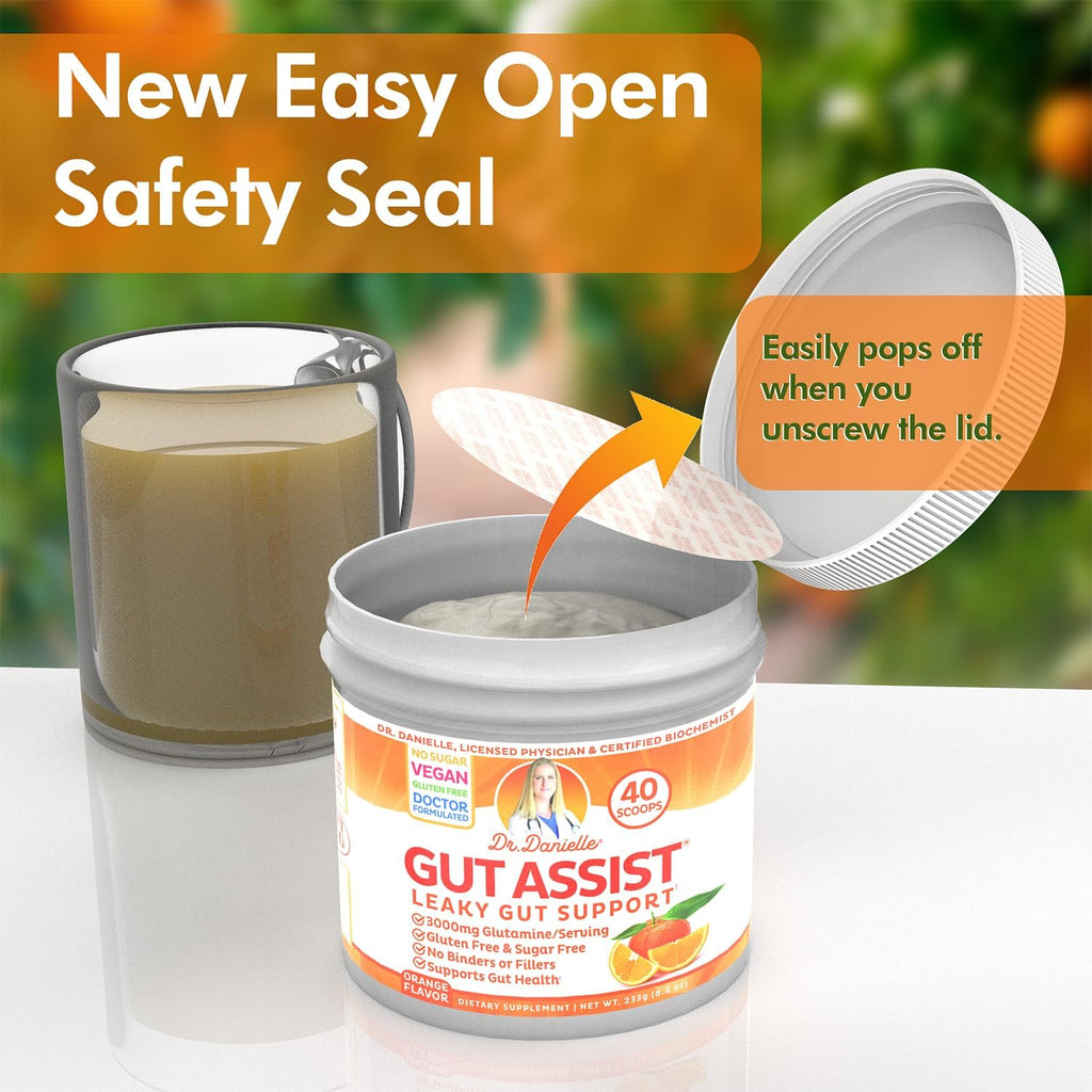 Doctor Danielle Gut Assist - Leaky Gut Repair Supplement Powder, Glutamine, Arabinogalactan, Licorice Root - Supports IBS, Heartburn, Bloating, Gas, Constipation, SIBO from, Orange Flavor