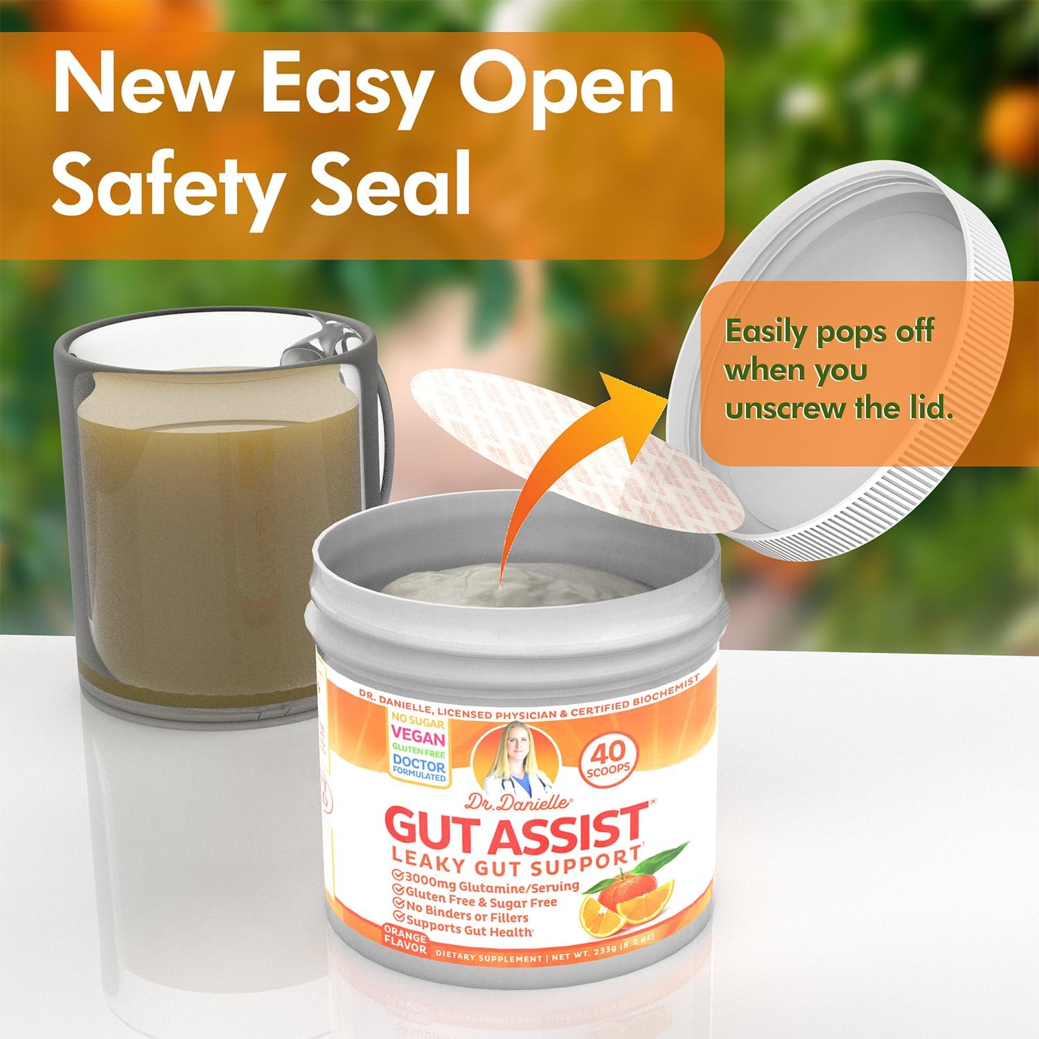 Doctor Danielle Gut Assist - Leaky Gut Repair Supplement Powder, Glutamine, Arabinogalactan, Licorice Root - Supports IBS, Heartburn, Bloating, Gas, Constipation, SIBO from, Orange Flavor