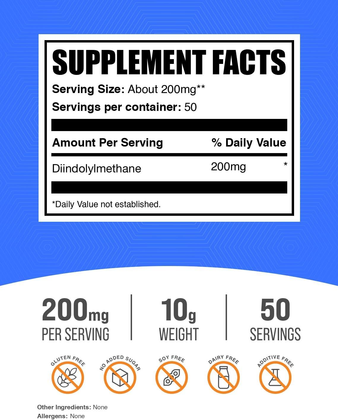 BulkSupplements.com DIM Powder - Diindolylmethane Powder, DIM Supplement for Men & Women - Unflavored & Gluten Free, 200mg per Serving, 10g (0.35 oz) (Pack of 1)