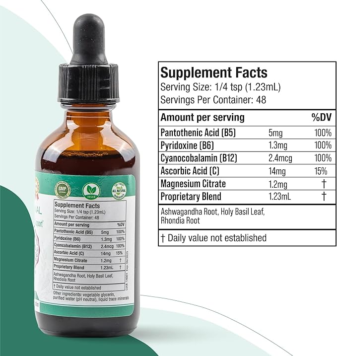 Rejuvica Health Active Adrenal - Advanced Adrenal Support Tincture - Liquid Delivery for Better Absorption - Ashwagandha, B-Vitamins, Magnesium and More