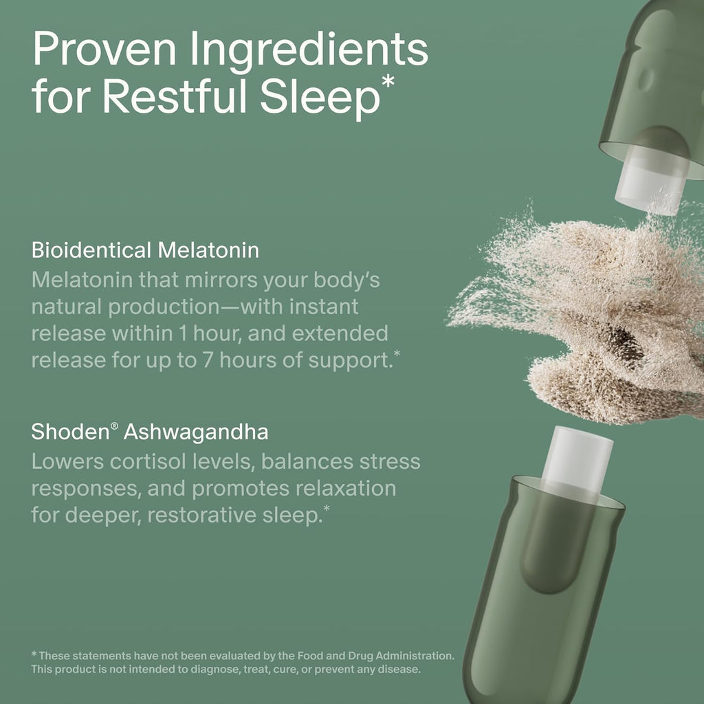 Seed PM-02 Sleep + Restore - Sleep Aid for Women & Men - Non-Habit Forming Bioidentical Melatonin & Ashwagandha - Vegan & Shelf-Stable - 30 Capsules (30-Day Supply)