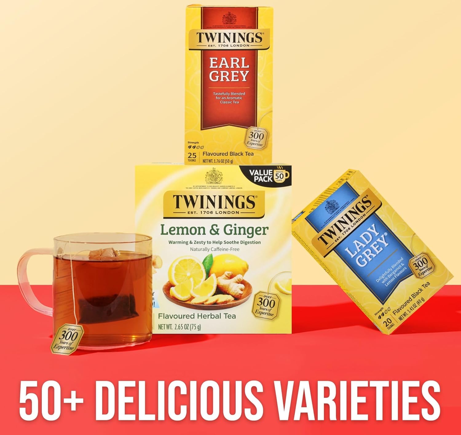 Twinings Earl Grey Black Tea Individually Wrapped Bags, 25 Count (Pack of 6), Flavoured with Citrus and Bergamot, Caffeinated, Enjoy Hot or Iced, 150 Teabags