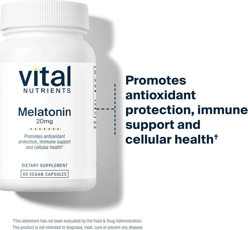 Vital Nutrients Melatonin 20mg | Vegan | Sleep Supplement to Support The Body's Natural Sleep Cycle* | Gluten, Dairy, Soy Free | 60 Capsules