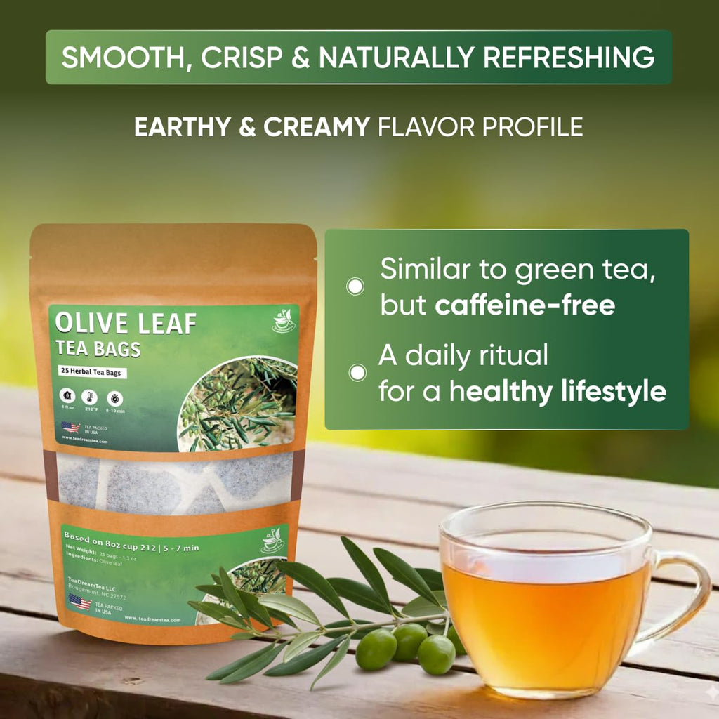 Olive Leaf Tea Bags – 25 Bags (Premium Dried Olive Leaf Tea - 25 Count), Natural Extract Caffeine-Free Herbal Tea for Health & Immune Support